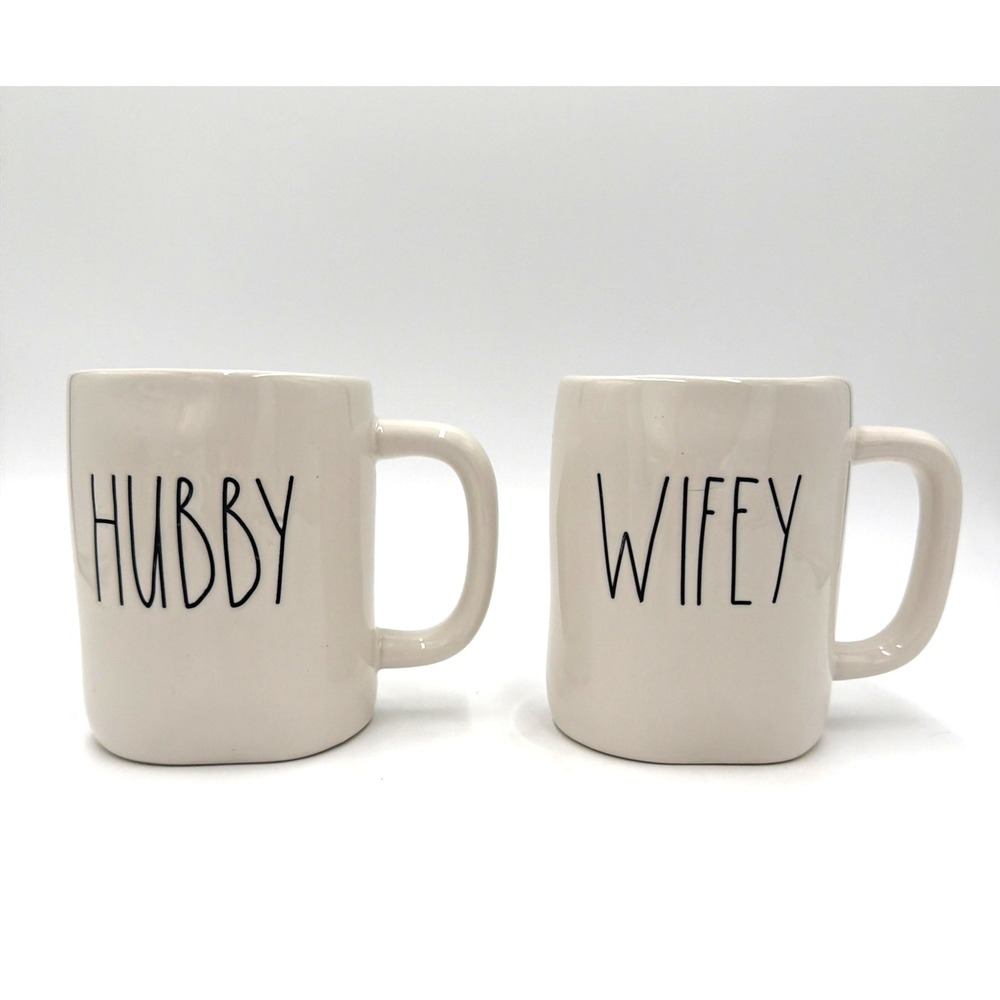 Rae Dunn "HUBBY" & "WIFEY" Artisan Collection by Magenta Coffee Mug Set
